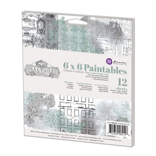 Prima Marketing 584146 Salvage District Paintable Watercolor Paper Pad (12/Pack), 6" by 6", Multicolor