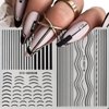 6 Sheets Black French Tip Nail Stickers Smiling Waves Line Nail Art Stickers Black White Line Nail Design Supplies Self-Adhesive Nail Decals for Women DIY Nail Decoration Accessories