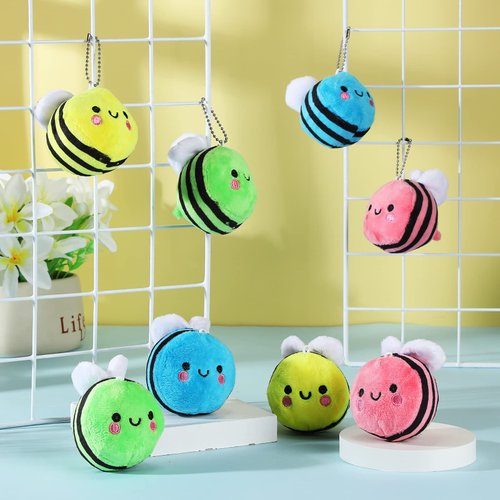 8 Pcs 3 Inch Stuffed Bees Plush Soft Bees Cute Small Bee Stuffed Animal Realistic Cartoon Little Honey Bee Stuffed Toy Adorable Bee Doll for Bee Birthday Party Decorations DIY, 4 Colors