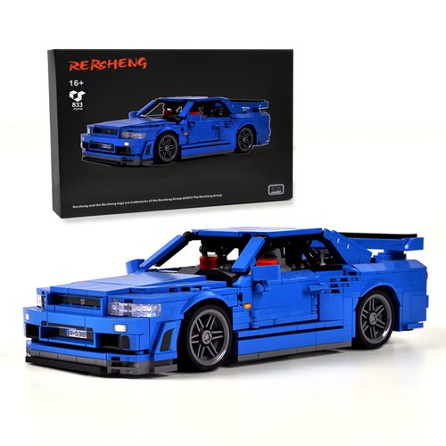 Rersheng Initial-d GTRS R34 Sport car MOC Technology Building Kits and Construction Toy, Adult Collectible Model Cars Set to Build, 1:14 Scale JDM Car Model(833 Pcs)