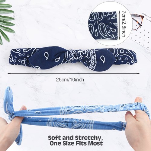 Cositina 8 Pack Bandana Headband Elastic Paisley Knot Hairbands Retro Print Rabbit Ear Bow Turban Headwrap for Women Girls