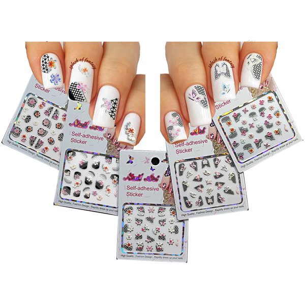 French Lace Style Nail Art Stickers Decals - 5 Pack Mixed Design