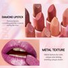 HOSAILY Metallic Hot Pink Lipstick Long Lasting, High Shine Glitter Diamond Creamy Lipstick Transfer Proof, Shimmer High Impact Lip Color Full Coverage Non Stick Cup Lightweight Lip Makeup#22