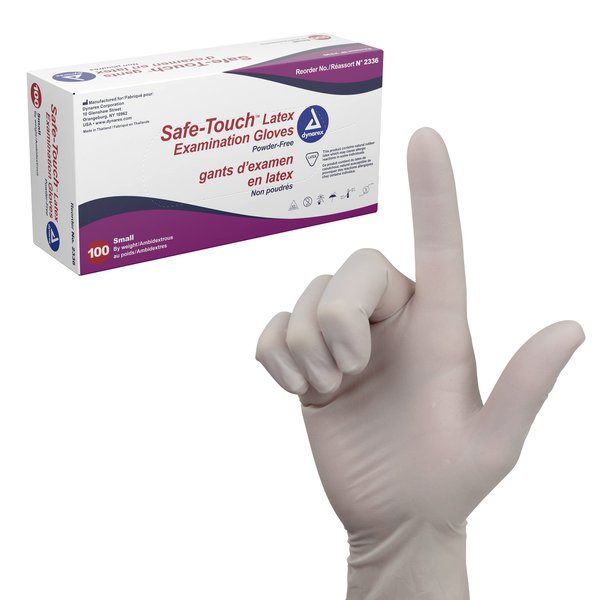 Dynarex Safe-Touch Latex Gloves, Powder-Free, Small, Box/Bisque 100 Count