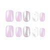 Short Square Press on Nails Pink Fake Nails Full Cover Sliver Glitter False Nails with White Pink Marble Designs Glossy Glue on Nails Petite Acrylic Nails Artificial Nails for Women Girls 24Pcs