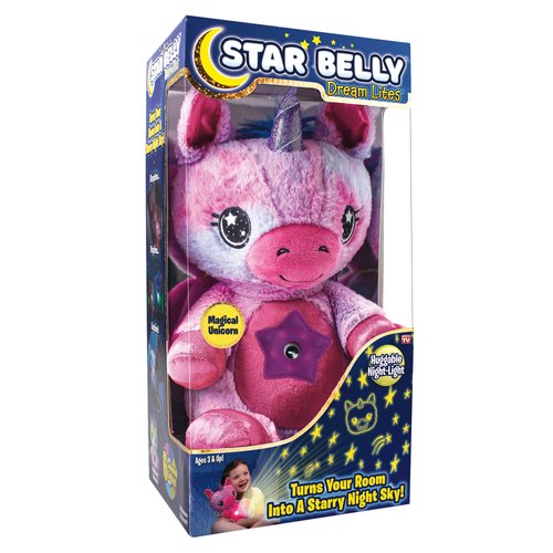 Ontel Star Belly Dream Lites, Stuffed Animal Night Light, Magical Pink and Purple Unicorn - Proje...