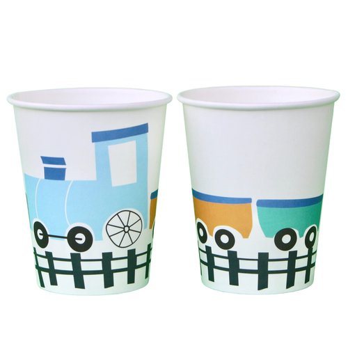 Steam Train Paper Birthday Party Cups (Set of 8) | Steam Train Party Cups | Train Paper Cups | Vintage Train Cups | Train Party Supplies |Train Party Decor