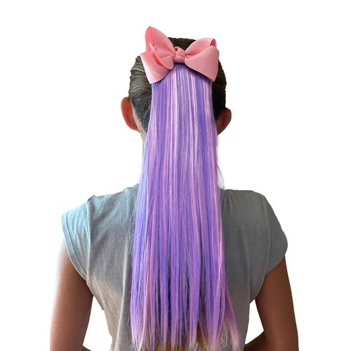 My Hair Popz Deluxe Synthetic Fiber Ponytail Hair Extensions with Bow | Heat and Tangle Resistant Colored Hair Extensions for Kids | Easy to Attach Ponytail for Child Friendly Use | Bubble Gum