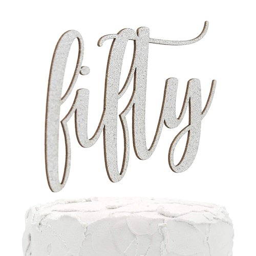 NANASUKO 50th Birthday Cake Topper - fifty - Double Sided Silver glitter - Premium quality Made in USA