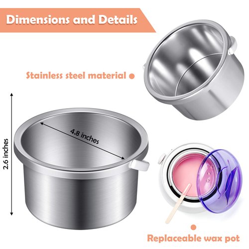 Wax Warmer Inner Pot Hair Removal Waxing Container Wax Warmer Replacement Pot for 500 ml 14 oz Hair Remover Machine and 200 Pieces Wax Applicator Sticks for Hair Removal Eyebrow