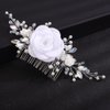 BERYUAN White Rose Flower Wedding Hair Comb Ab Color Rhinestone Pearls Wedding Hair Side Comb Handmade Rose Flower Bridal Headpiece for Women Girls (white)