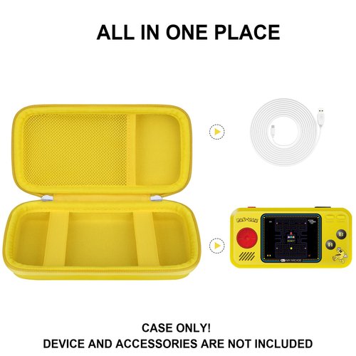 Supmay Hard Travel Case for My Arcade Atari Pocket Player Pro, Portable Video Game System Handheld Game Protection Case with Mesh Pocket for Batteries and USB-C Cable, Yellow