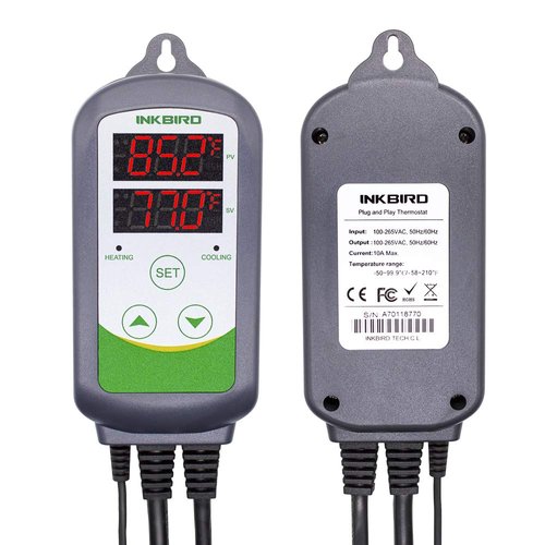 Inkbird ITC-308 Digital Temperature Controller 2-Stage Outlet Thermostat Heating and Cooling Mode Carboy Homebrew Fermenter Greenhouse Terrarium 110V 10A.