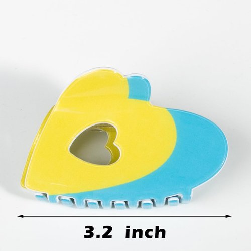 Heart Shape Hair Claw Clip Sweet Assorted Color Non-Slip Hair Accessories 3.2" x 2.2" for Thin Hair Women Girls, Violet & Green