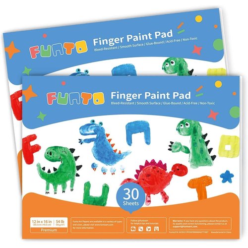 Funto Finger Paint Pad for Kids, 60 Sheets Total, 12"x16", 2-Pack, Toddler Painting Supplies, Art Paper for Finger Painting, Drawing Supplies