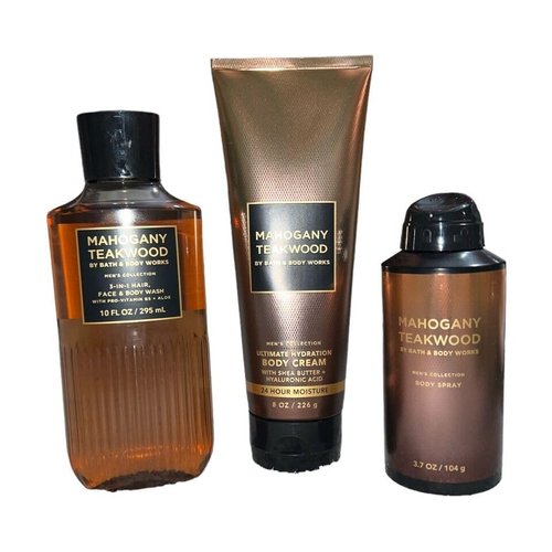 Generic 3 Mahogany Teakwood Men's bundle set Body Cream Sprsy 3 in 1 Hair Face Body wash Full size