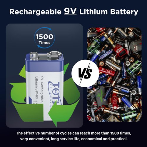 9V Rechargeable Batteries, 4-Packs USB 9 volt lithium batteries 1300mAh （11700 mWh）Long Lasting Li-ion 9 volt battery for smoke alarms, Multimeters, Microphones, walkie-Talkie,Toys,Guitar,Keyboard