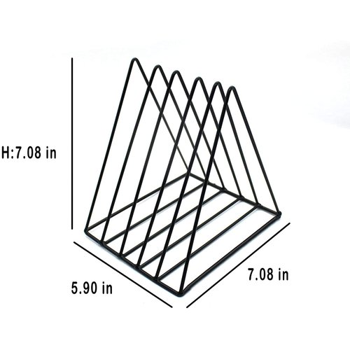 QPEY Triangle File Holder,5 Slot Metal Vinyl Record Stand Holder Magazine Newspaper Holder Photography Props for Office Home 2 Pcs (2pc black)