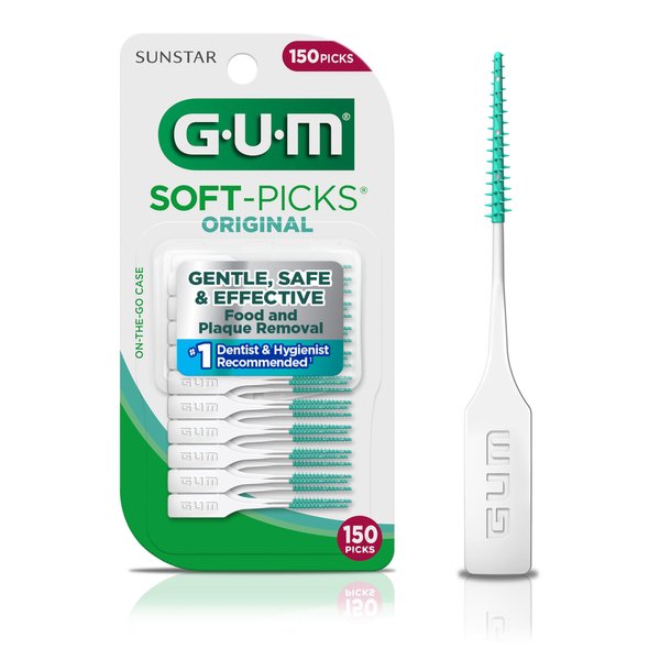GUM Soft-Picks Original, Easy to Use Dental Picks for Teeth Cleaning and Gum Health, Disposable Interdental Brushes with Convenient Carry Case, Dentist Recommended Dental Picks, 150ct