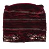 Bohend Vintage Rhinestone Turban Sleep Headwrap Wide Sparkly Sleep Turban Headband Crystal Muslim Hat Headwear Beanie Pre-Tied Bonnet Velvet Hat Cap Hair Wrap For Women and Girls (Wine red)