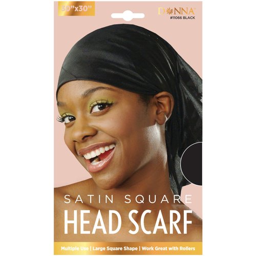DONNA Satin Head Scarf 30" x 30", Headband for Women, Head Scarf for Women Silk Scarf, Silk Hair Wrap for Sleeping, Hairband for Women 1pc, BLACK COLOR