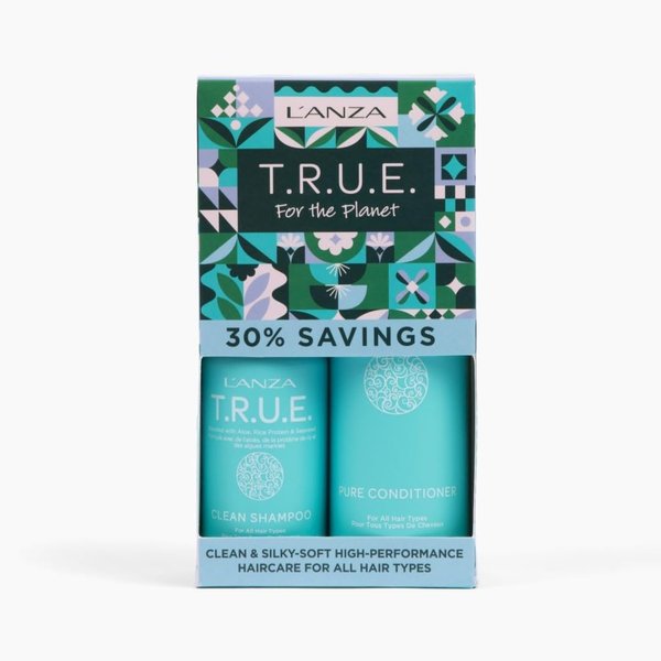 L'ANZA TRUE Duo Hair Kit, Clean Shampoo & Pure Conditioner, Anti Frizz, Fragrance Free, Color Safe, Vegan & Cruelty Free, Silicone Free Hair Care Kit, in Gift Box for Christmas (2/8 Fl Oz)