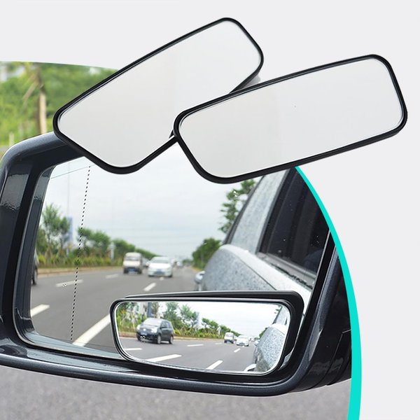 GKmow 2 PCS HD Convex Wide Angle Looking Glass, 3.74" x 1.41" Rectangular Curved Blind Spot Mirror, General Motors Parking Aid Tool, Compatible with Most Car Models (Black)