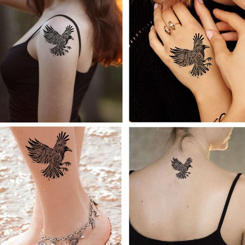 Dopetattoo Raven Temporary Tattoos Raven Crows Tribal Maori for Men Fake tattoos for Women Neck Arm Chest