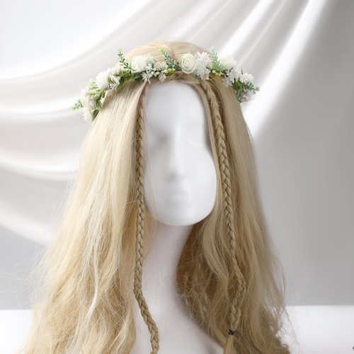KorViSHOW Female Rose Flower Crown - White Flower Headbands or Women Bridal Flower Headband Girl Beautiful Lace Foam Flower Tiara Wedding Decoration Headflower Party Shoot Photo Headwear