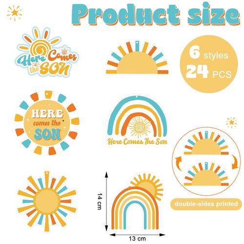 Liliful 24 Pack Here Comes the Son Birthday Decorations, Boho Birthday Sun Ceiling Hanging Swirls Rainbow Sun Hanging Ceiling Decorations Boho Sunshine Ceiling Streamers for Baby Shower First Birthday