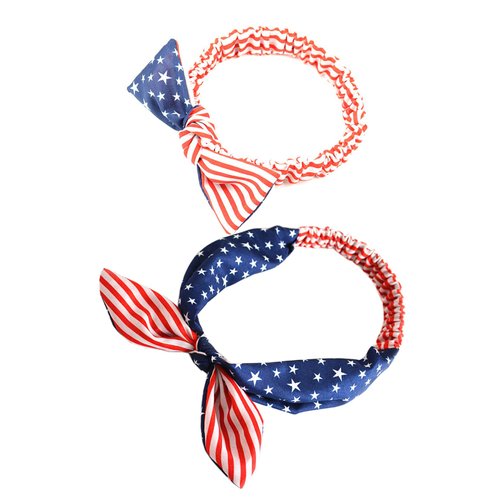 ZCYYYS Women Elastic Flag Headband with Bow Hair Band for 4th of July Headbands Head Wrap Hair Accessories TS2020 (Baby + Adult Rabbit)