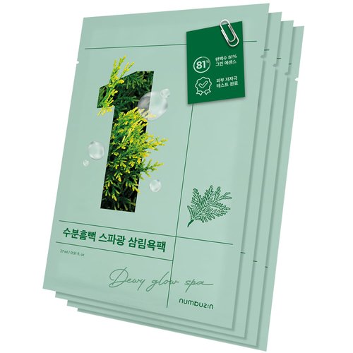 numbuzin No.1 Dewy Glow Spa Sheet Mask | Hydrating Face Mask with 81% Jeju Cypress Water, Heartleaf Extract | Soothes, Revitalizes Sensitive Irritated Skin, At-Home Spa Treatment | Korean Skincare