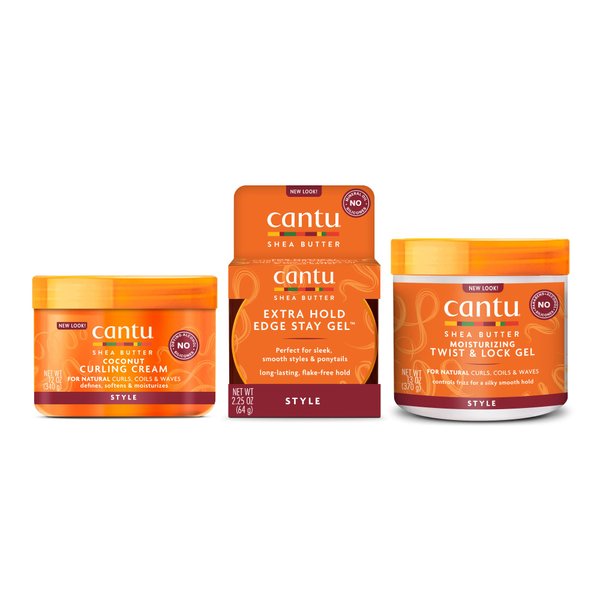 Cantu Hair Treatment Kit with Coconut Curling Cream, Edge Stay Gel, and Twist & Lock Gel with Shea Butter for Natural Hair (Packaging May Vary)