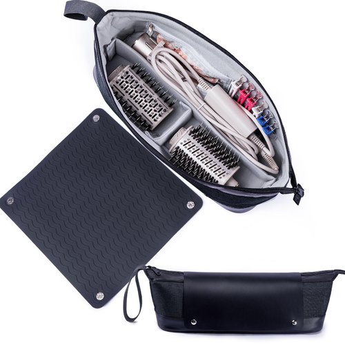 2IN1 Hair Tools Travel Bag with Removable Heat Resistant Mat Curling Iron Travel Case, Hair Dryer Organizer for Flat Irons, Straighteners and Haircare Accessories, Hot Tools Travel Bag Hair