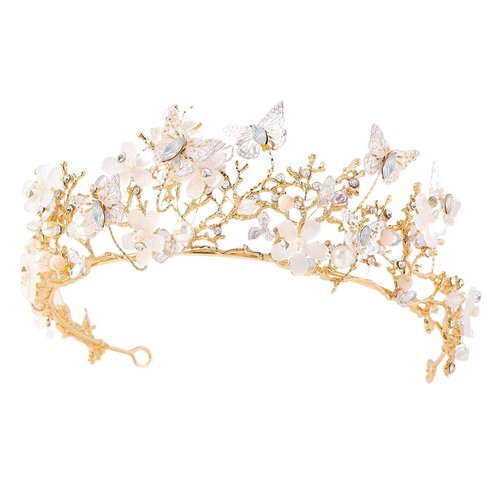 Haomye Gold Wedding Crowns Butterfly Crowns Flower Crown and Tiaras Hair Jewelry Bridal Hair Accessories for Women and Girls