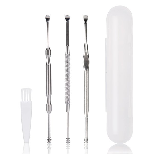 3PCS Ear Pick Earwax Removal Kit, Geengle Ear Care Set, Premium Stainless Steel Ear Curette with Storage Box, a Cleaning Brush Included