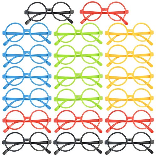 obmwang 20 Pack Colorful Wizard Glasses Round Glasses Frame No Lenses for Birthday Halloween Cost...