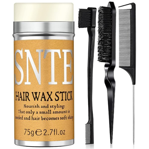 Samnyte 4 Packs Hair Wax Stick, Slick Back Hair Brush, Edge Brush, Rat Tail Comb for Flyaways - Teen Girl Gifts Trendy Stuff - Kids Hair Accessories for Women