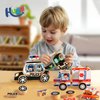 HUZU Emergency Vehicles 3D Puzzle Toy, Rescue Squad Wooden Snap Button Connection Building Blocks for Kids 3-8, Fire Truck Ambulance Police Car Helicopter Montessori Gifts for Preschool Children