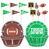 Football Party Supplies: 96-Count Football Cupcake Liners & 96pcs Cupcake Toppe -Game Day, Birthday, and Tailgate Parties - Premium Football Cake Decorations - Football Party Favors
