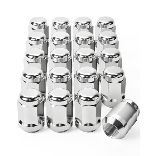 OMT 1/2"-20 Lug Nuts with Cone Seat, 3/4" 19mm Hex 1.38x0.87 in. Chrome Plated Wheel Lug Nuts Compatible with Ford Mustang Explorer F-150 Dodge Ram 1500 Ramcharger Jeep Wrangler & More, Set of 20