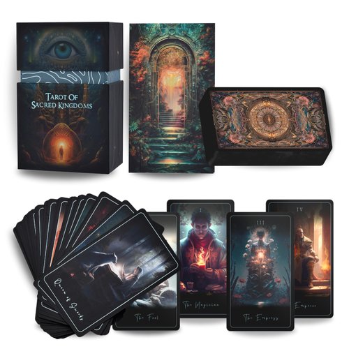 Earth Moon Magick The Tarot of Sacred Kingdoms Tarot Cards – 78-Cards Tarot Deck with Guidebook – Oracle Cards for Spiritual and Shadow Work, Perfect for Beginner – Recycled and Premium Material