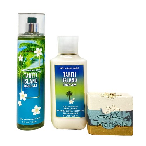 Bath & Body Works Tahiti Island Dream 2 Piece Gift Set with a Sea Breeze Bar Soap - Body Lotion and Fragrance Mist - Full Size