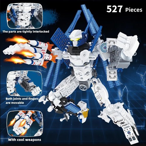 WULOBOOI 6 in 1 Space Transforming Mech Building Block Sets, STEM Robot Warrios Space Station Exploration Shuttle Rockets Building Kit, Cool Christmas Birthday Gifts for Adults Kids 10+ (527 Pieces)