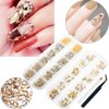 2680Pcs Champagne Gold Nails Rhinestones, 120Pcs Big Golden Nail Charms, Diamond Gems Stones with K9 Bling Flatback Round Beads, Clear Glass Crystal Jewelry for Nails Faces Eyes Makeup Decoration