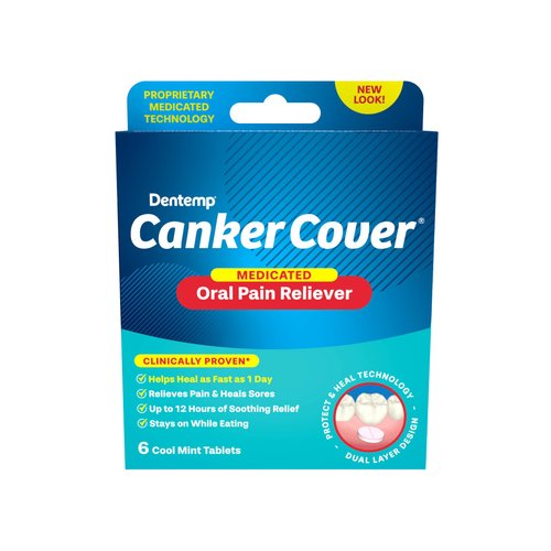 Dentemp Canker Cover - Canker Sore Medicine Pain Reliever (6 Counts) - Canker Sore Treatment to Relieve Canker Pain, Mouth Sores & Mouth Irritation - Fast Acting Canker Sore Relief Tablets for Adults