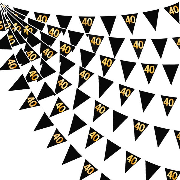 26Ft Black Gold 40th Birthday Party Decorations 40th Fabric Pennant Banner Garland Streamers for Women Mens Fortylicious 40 and Fabulous Happy 40th Birthday Cheers to 40 Years Anniversary Supplies