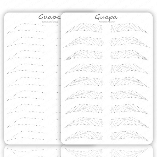 3pcs Double Sided Pre-printed Strokes Practice Skin Silicone Hair Strokes Practice Pad Latex Skin for Microblading Practice(9 Pairs Hairstroke Outlines)