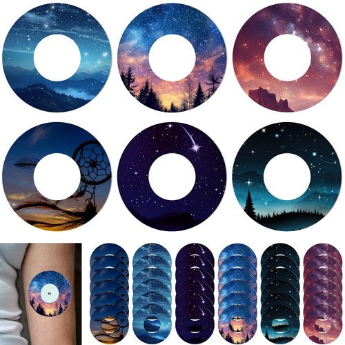 FuWeave 36 Pack Adhesive Patch for Libre 2 Sensor with Starry Sky CGM Patches Waterproof CGM Covers Sweatproof Colored Sensor Continuous Glucose Monitor Protection Cover Split Backing CGM Tape
