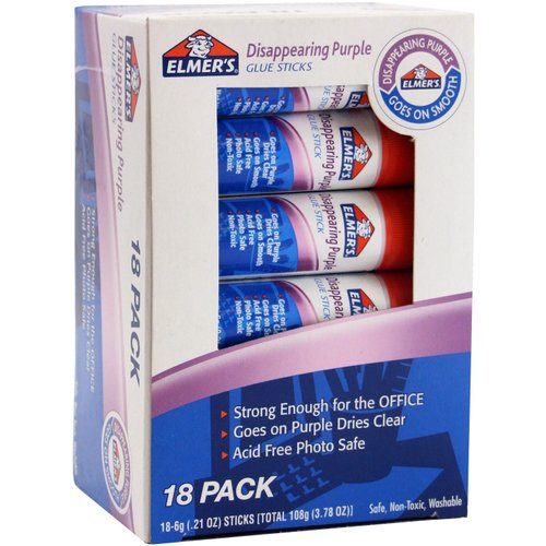 Elmer's Disappearing Purple Office Glue Sticks, 0.21 oz Each, 18 Sticks per Pack (E5009)